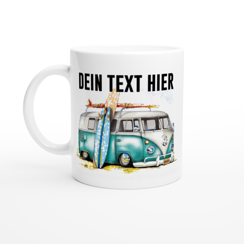 Personalisierbare Keramiktasse – Surfer T1 Bully VW Bus mit Surfbrett – 11oz / 330m
