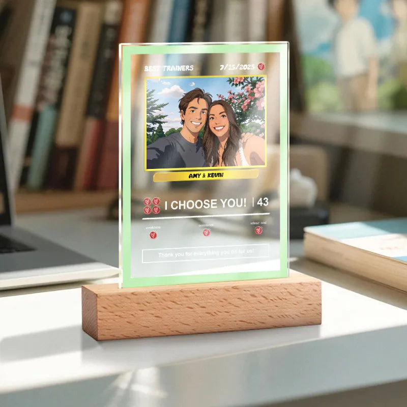 Personalisiertes Pokémon-Karten Nachtlicht | Acryl-Leuchtplakette mit Foto & Text (12x18cm)