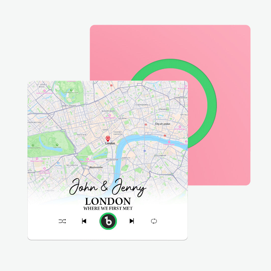 FridgeBeats Frameless Custom Map Fridge Magnet with Customizable Location and Text, Perfect for Valentine's Day - New 4.0 Version.