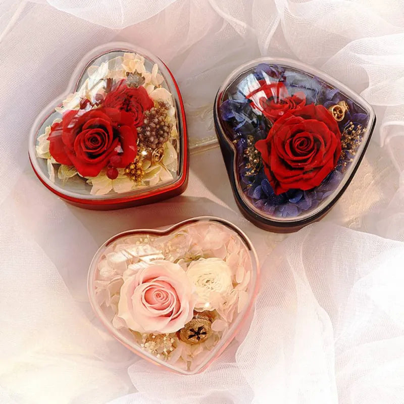 Personalisierte Rosen-Schmuckbox mit Herz und Projektionskette – Valentinstagsgeschenk