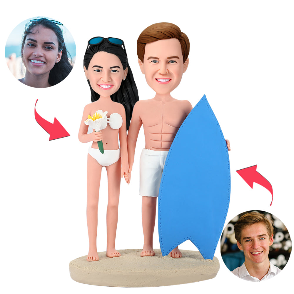 Personalizirani Surf Bobblehead - surfajući par s graviranjem