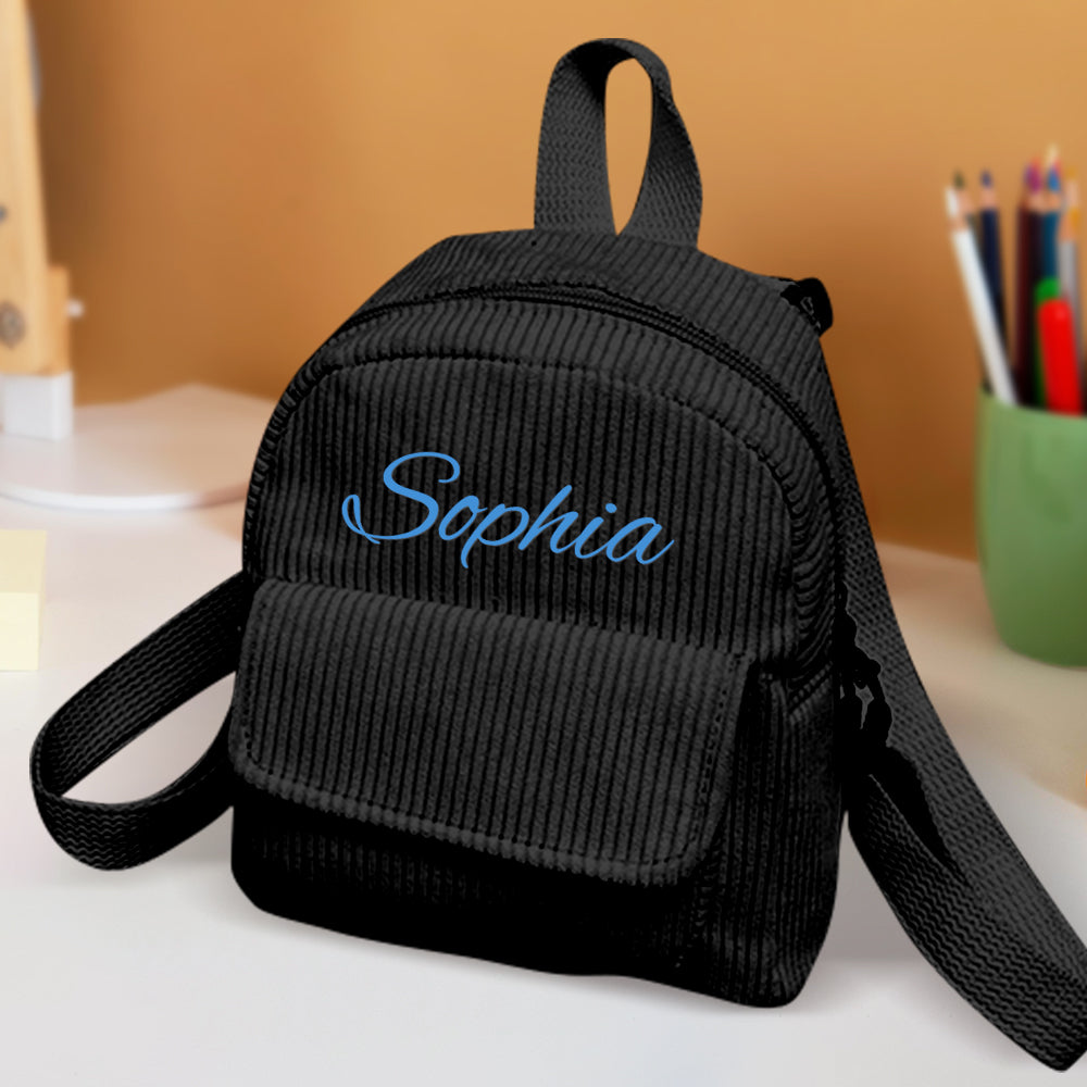Personalized Corduroy Mini Backpack with Name - School Backpack and Back-to-School Gift for Kids