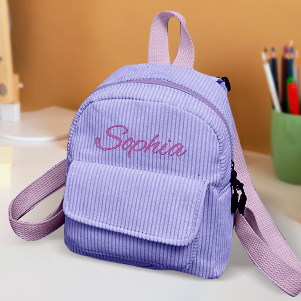 Personalized Corduroy Mini Backpack with Name - School Backpack and Back-to-School Gift for Kids