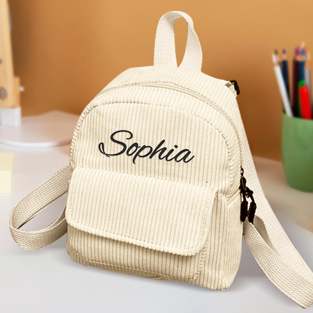 Personalized Corduroy Mini Backpack with Name - School Backpack and Back-to-School Gift for Kids