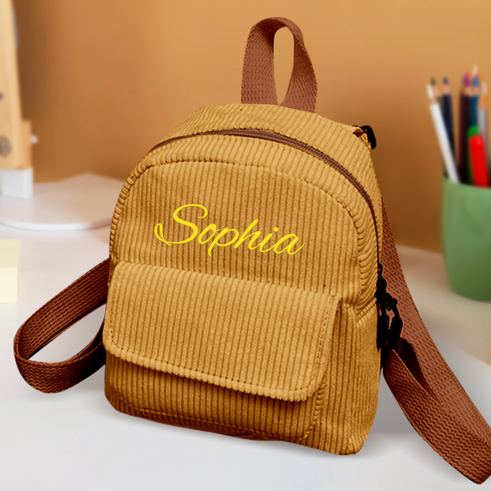 Personalized Corduroy Mini Backpack with Name - School Backpack and Back-to-School Gift for Kids