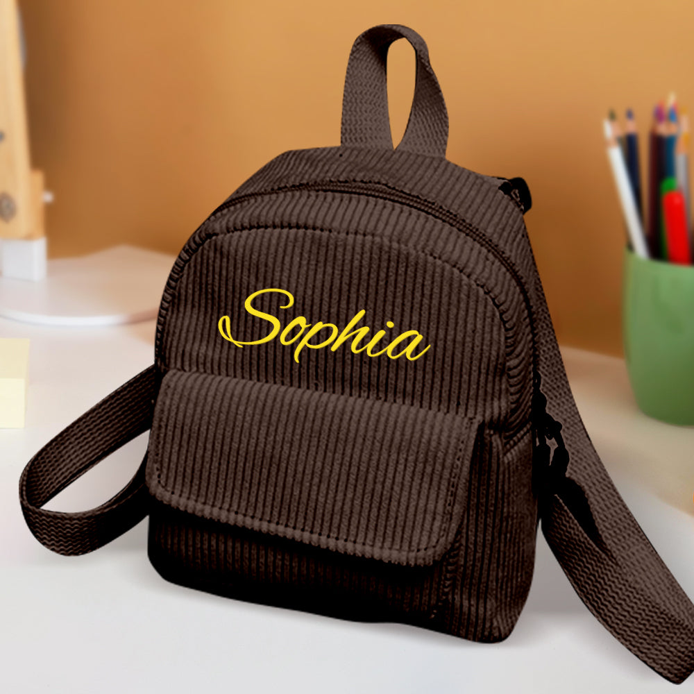 Personalized Corduroy Mini Backpack with Name - School Backpack and Back-to-School Gift for Kids
