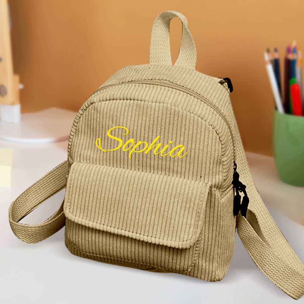 Personalized Corduroy Mini Backpack with Name - School Backpack and Back-to-School Gift for Kids
