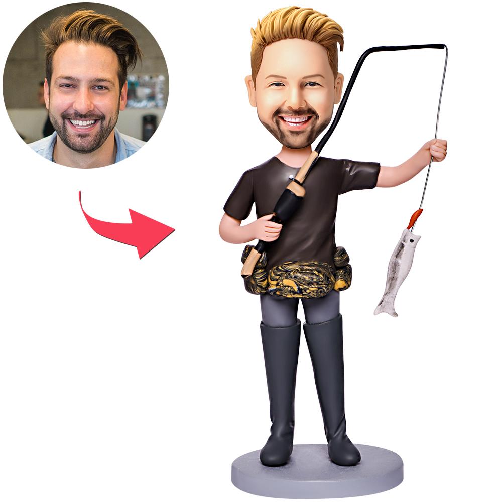 Personalizirani ribič Bobblehead – ribar s ulovom i graviranjem