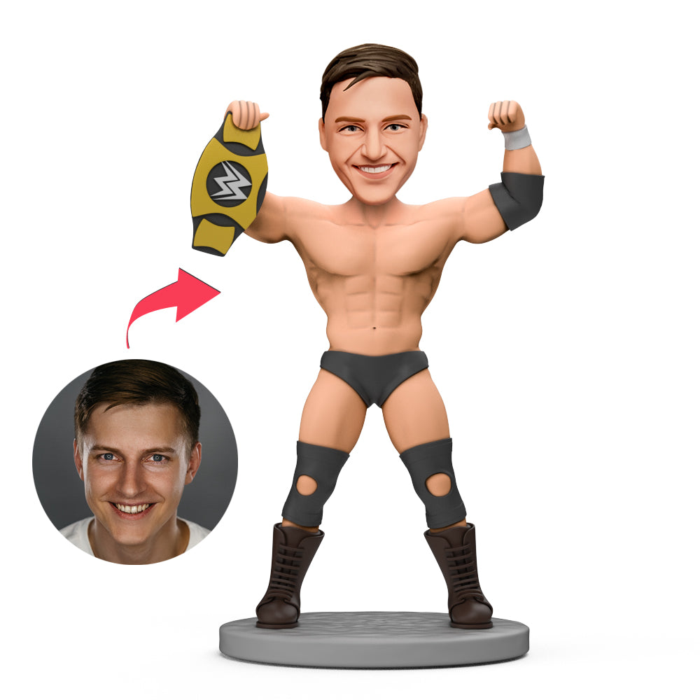 Personalizirani hrvački prvak Bobblehead – sa zlatnim pojasom i gravurom