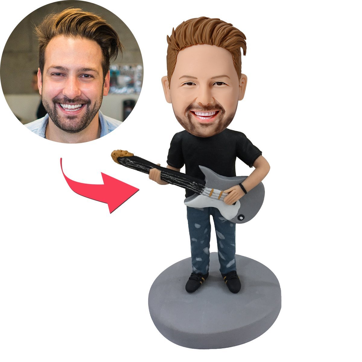 Personalizirani gitarist Bobblehead – rock glazbenik s graviranjem