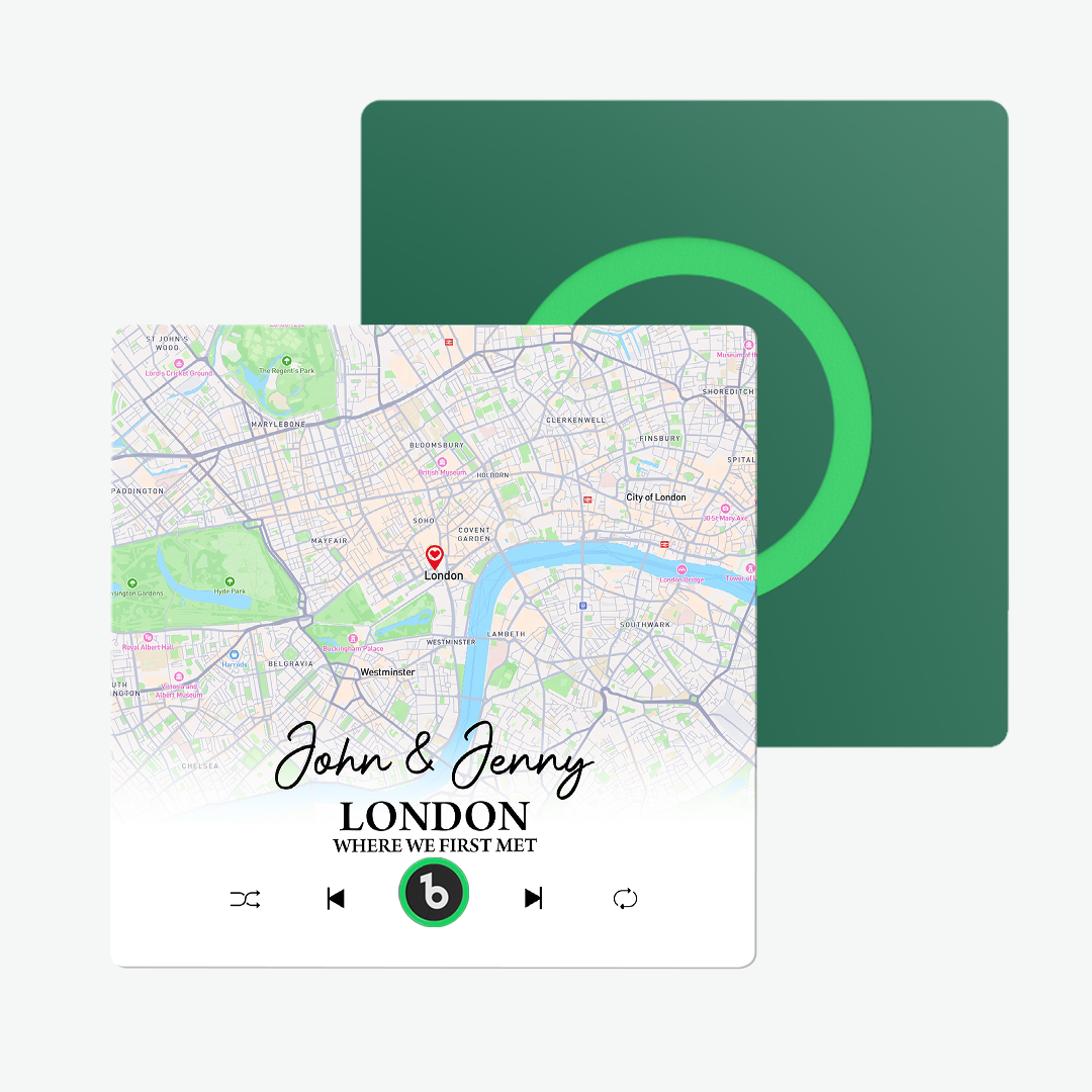 FridgeBeats Frameless Custom Map Fridge Magnet with Customizable Location and Text, Perfect for Valentine's Day - New 4.0 Version.
