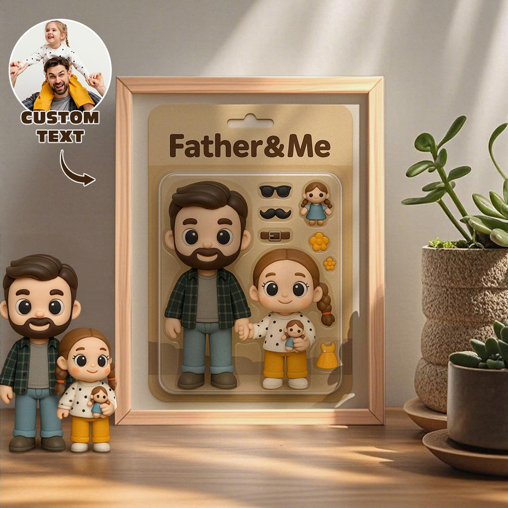 Personalisiertes Figuren-Porträt im Toy-Box-Design – Individuelles Cartoon-Foto als flacher Druck im Sammlerrahmen