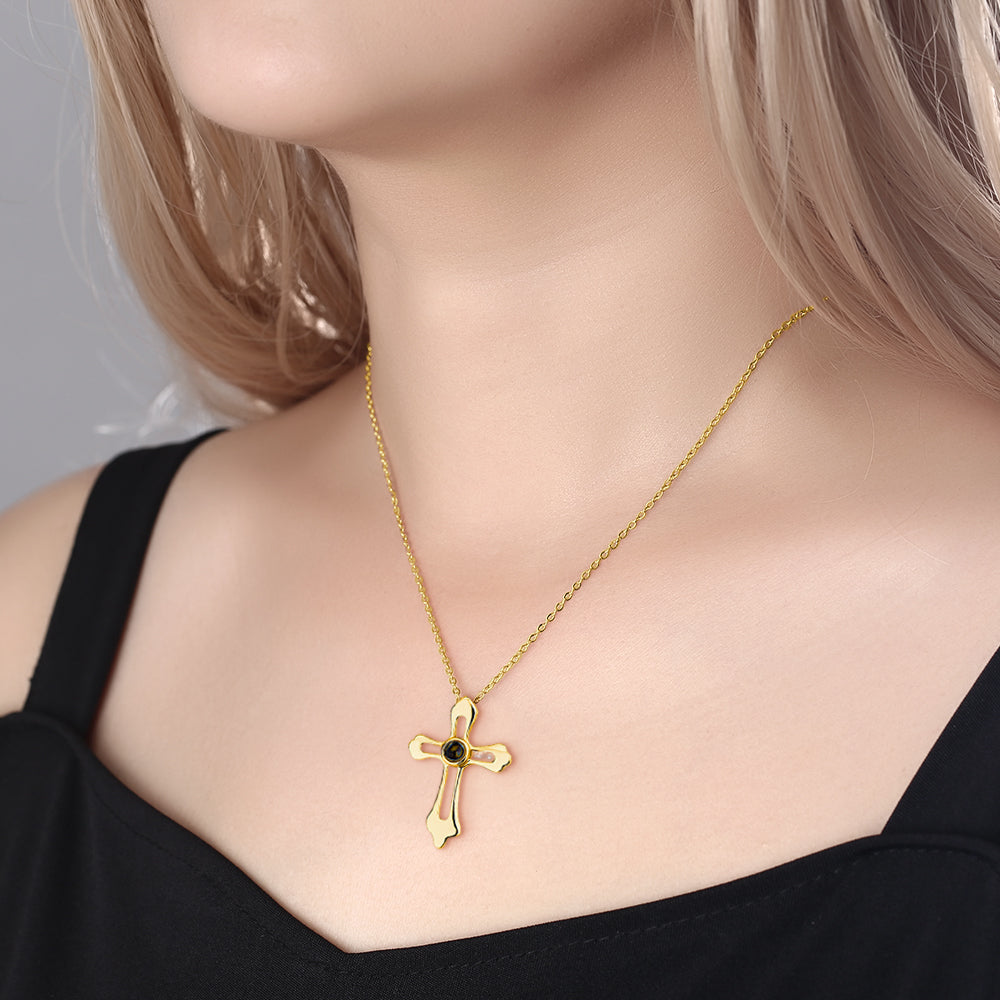 Personalized Projection Necklace – Cross Pendant Photo Necklace Gift for Her