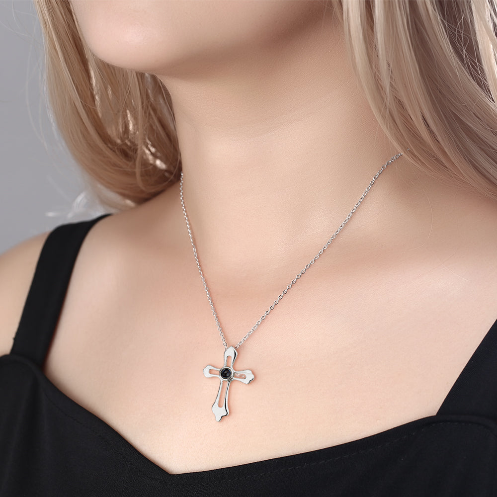 Personalized Projection Necklace – Cross Pendant Photo Necklace Gift for Her