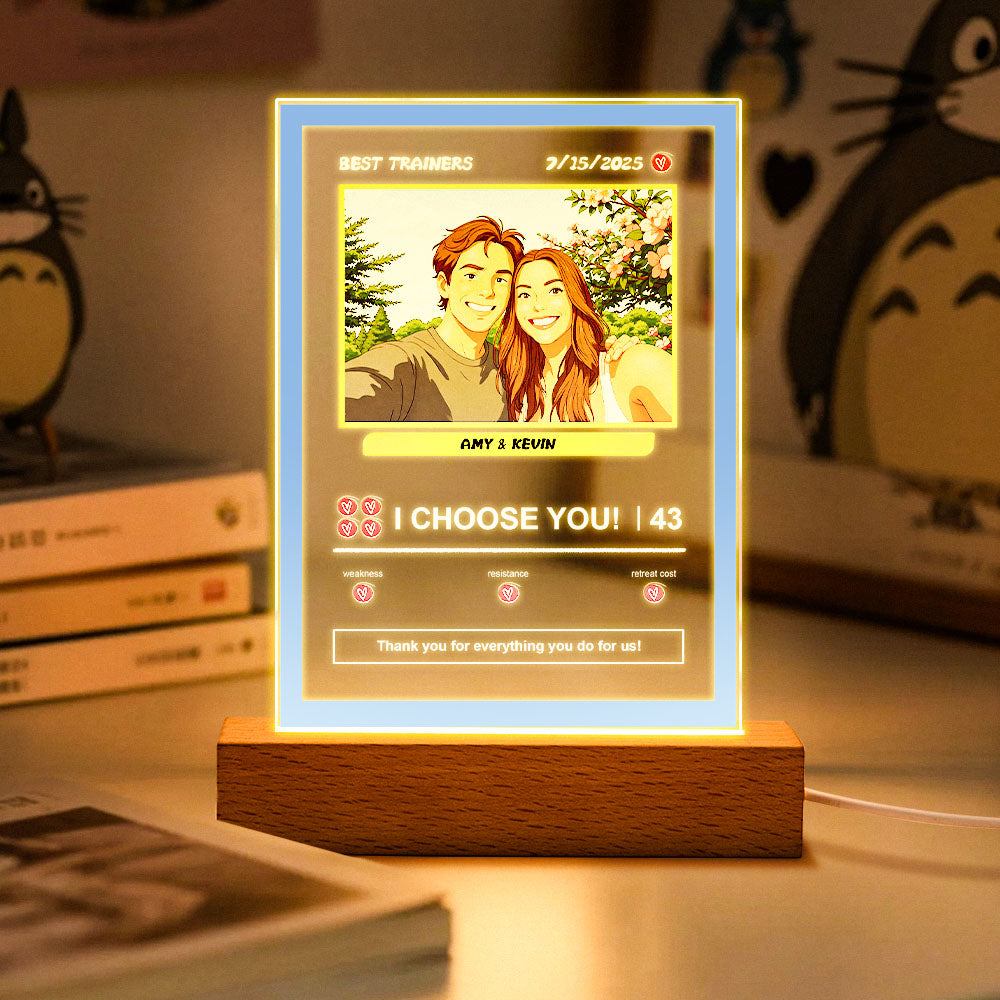 Personalisiertes Pokémon-Karten Nachtlicht | Acryl-Leuchtplakette mit Foto & Text (12x18cm)