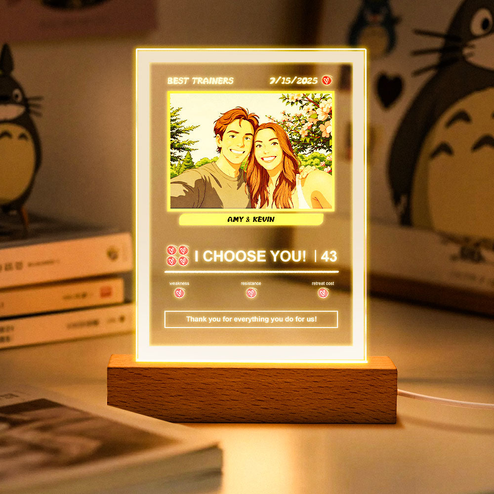 Personalisiertes Pokémon-Karten Nachtlicht | Acryl-Leuchtplakette mit Foto & Text (12x18cm)