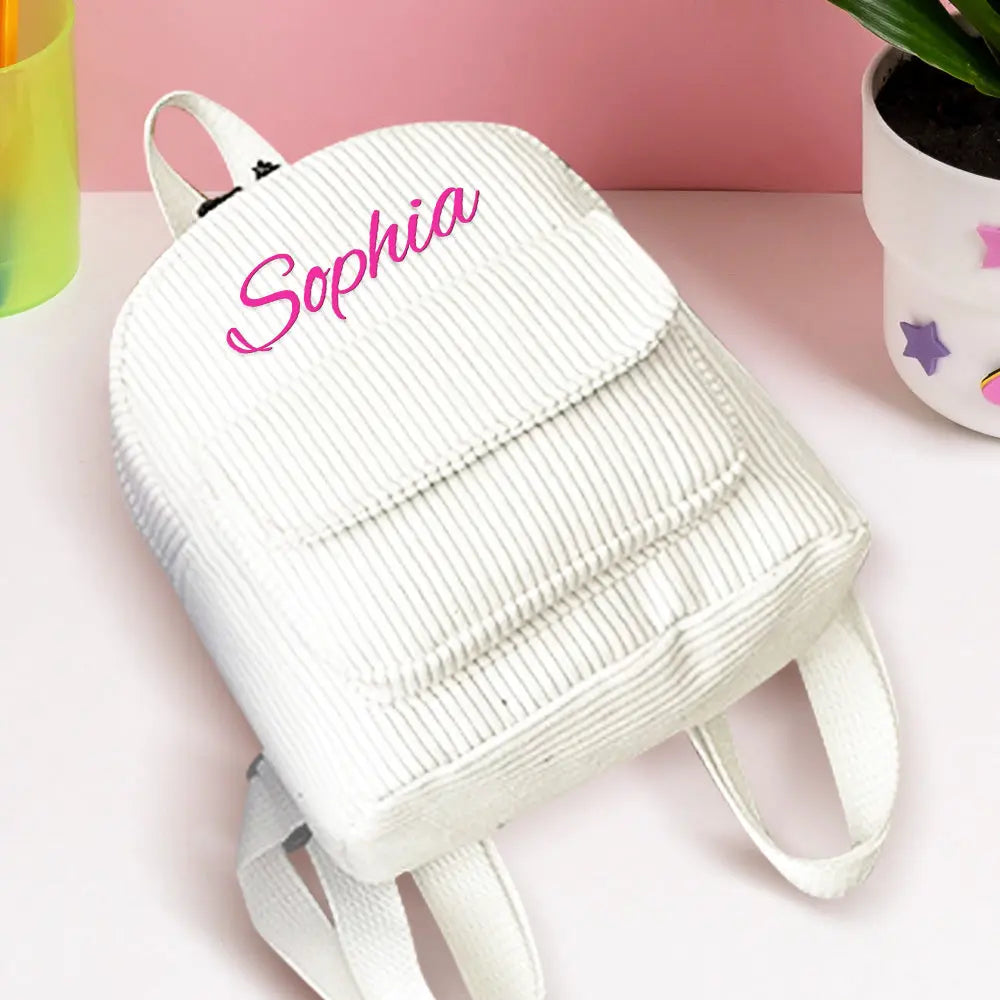 Personalized Corduroy Mini Backpack with Name - School Backpack and Back-to-School Gift for Kids