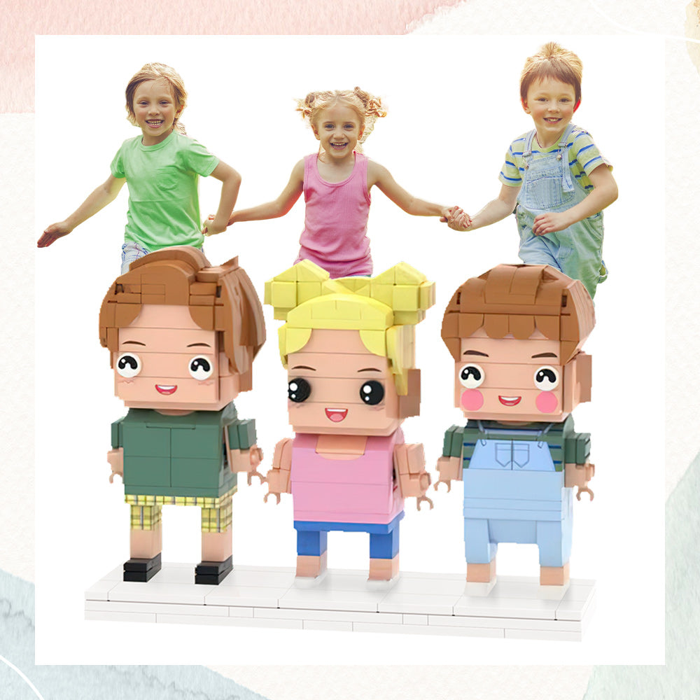 Kreative Erinnerungsfigur für Kinder – 3 Personen – Individuelle Brick-Figuren als Wachstumserinnerung
