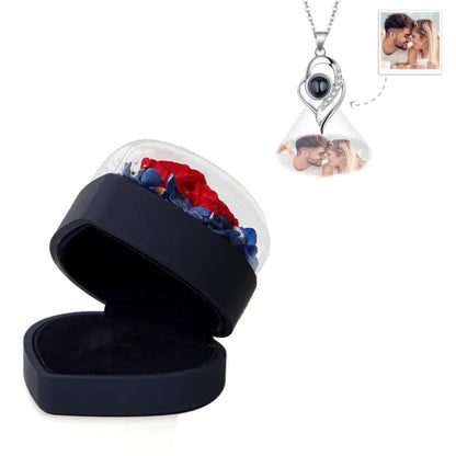 Personalisierte Rosen-Schmuckbox mit Herz und Projektionskette – Valentinstagsgeschenk