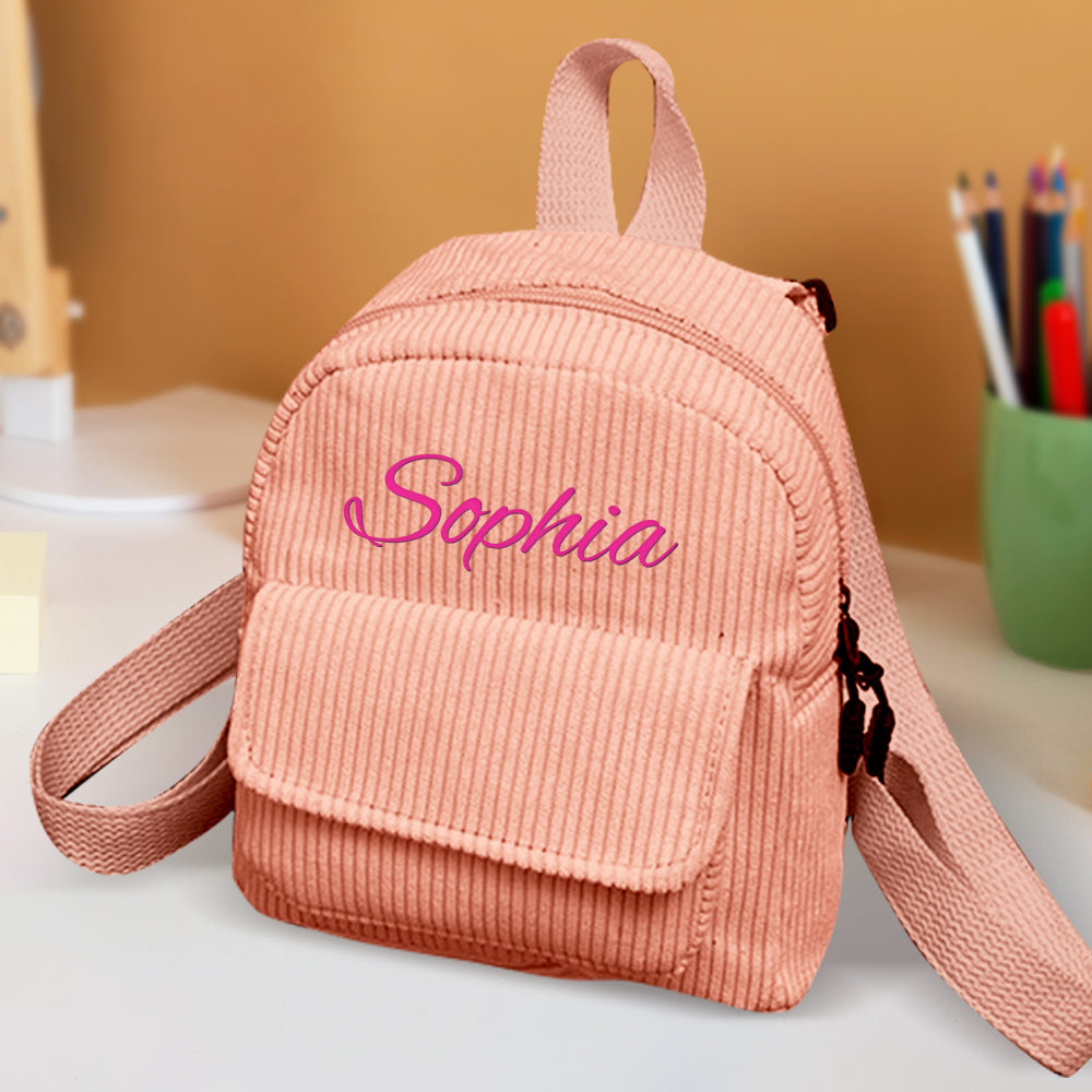 Personalized Corduroy Mini Backpack with Name - School Backpack and Back-to-School Gift for Kids