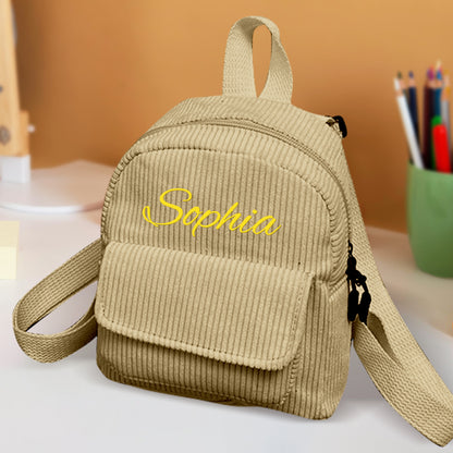 Personalized Corduroy Mini Backpack with Name - School Backpack and Back-to-School Gift for Kids