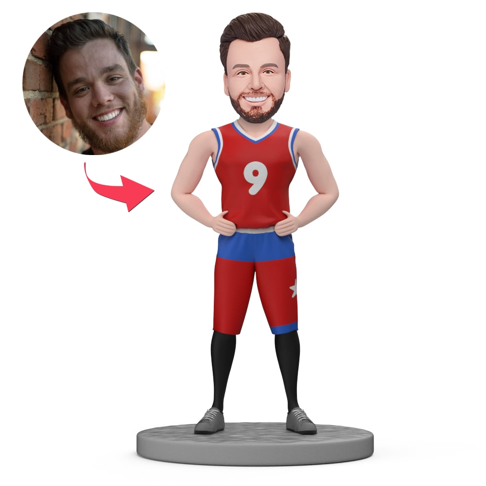 Personalized Basketball Bobblehead – With Red Jersey &amp; Engraving