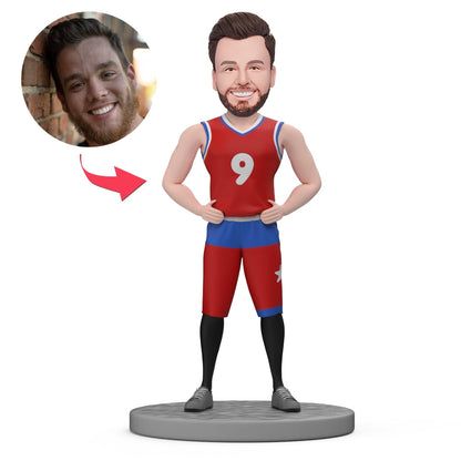 Personalized Basketball Bobblehead – With Red Jersey &amp; Engraving