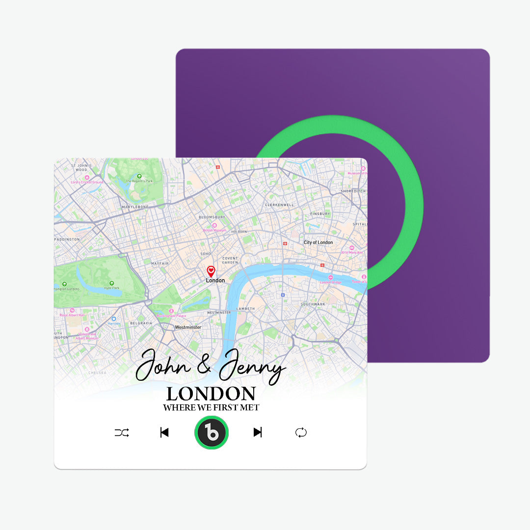 FridgeBeats Frameless Custom Map Fridge Magnet with Customizable Location and Text, Perfect for Valentine's Day - New 4.0 Version.